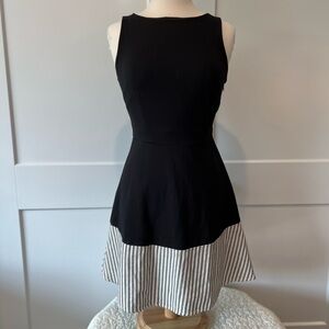Eva Franco Anthropologie Strata Fit Flare Solid Black Striped Hem Dress Size 4